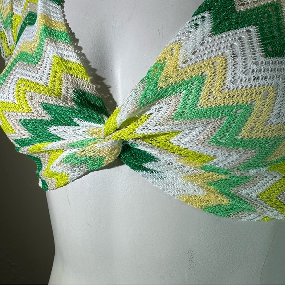 Jolie & Joy Chevron Knit Crop Top retro yellow green twist front Size Small - Picture 4 of 15